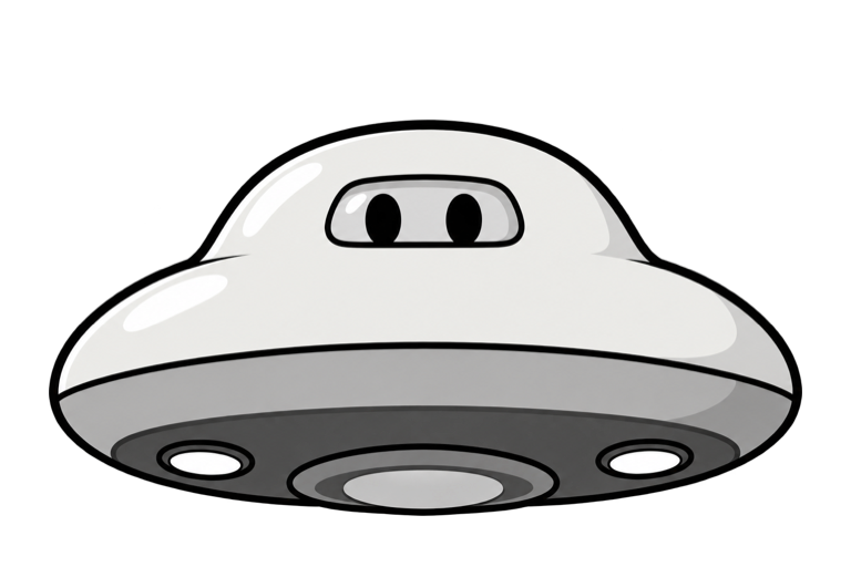 目がのぞく丸いUFO